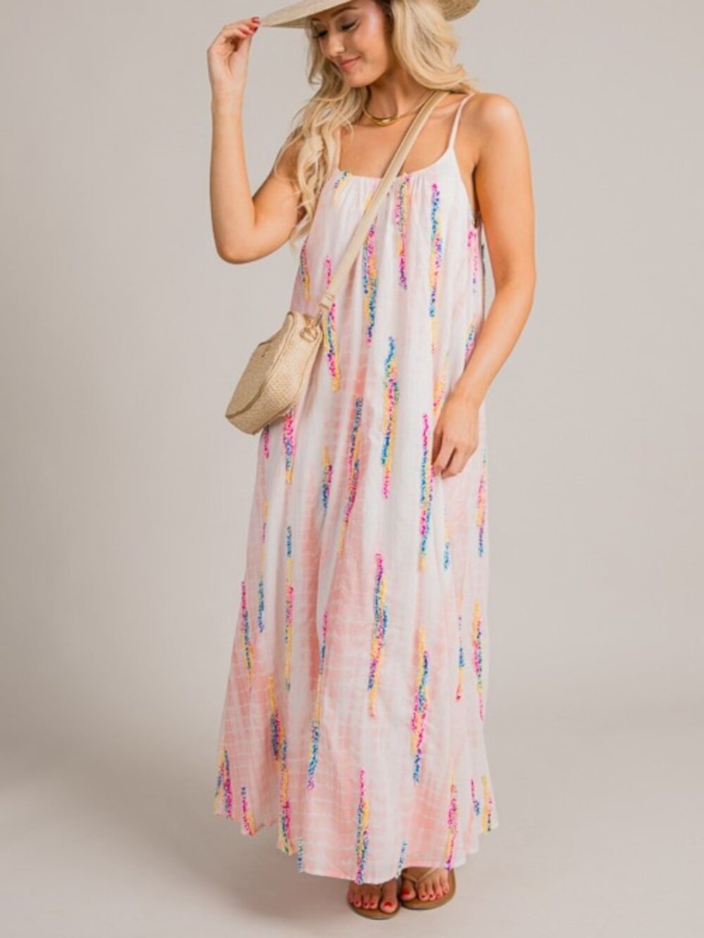 URBAN DAIZY Multicolor Tie-Dye Embroidered Cami Maxi Dress - Picture 2 of 16